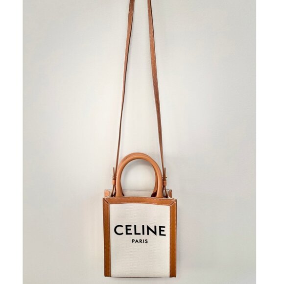 Like-New CELINE Beige/Brown Canvas/Leather Cabas Mini Tote Crossbody - Picture 1 of 7